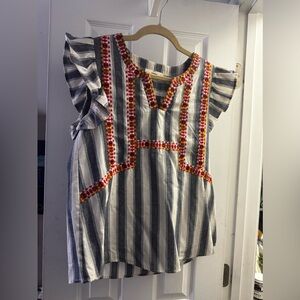 ENTROStriped Blouse with Embroidered Details